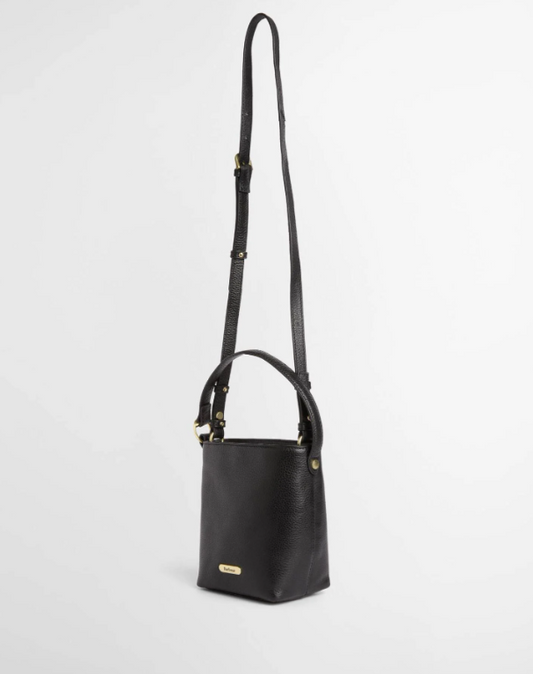 Barbour Cedar Mini Leather Bucket Bag Black