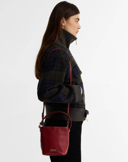 Barbour Cedar Mini Leather Bucket Bag Red