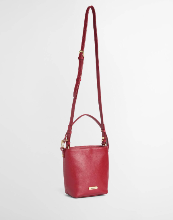 Barbour Cedar Mini Leather Bucket Bag Red