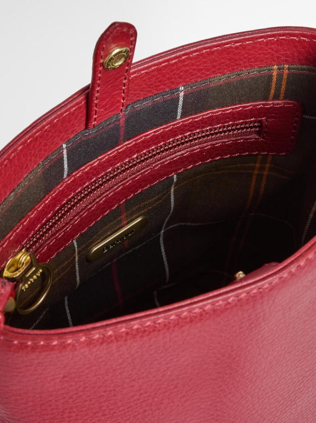 Barbour Cedar Mini Leather Bucket Bag Red