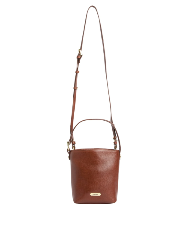 Barbour Cedar Mini Leather Bucket Bag Brown