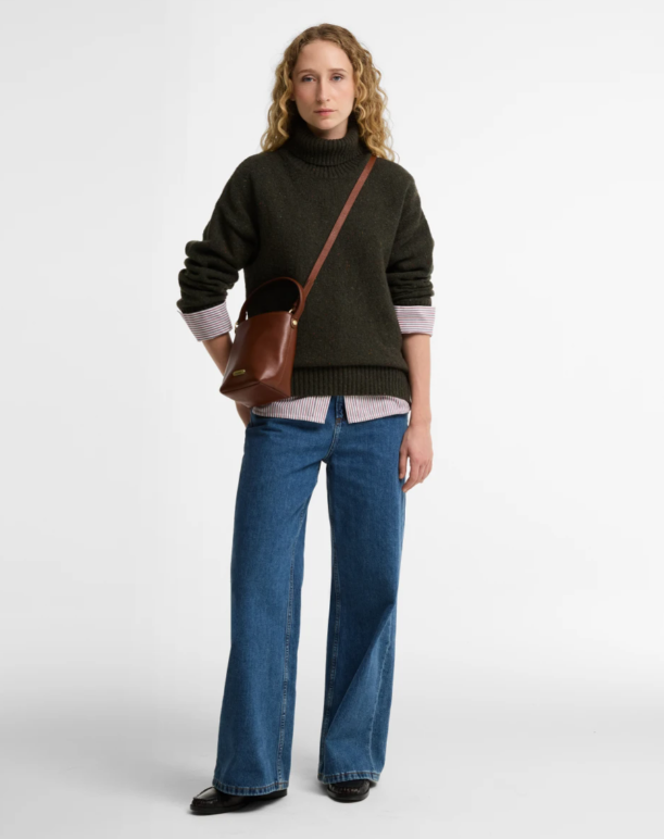 Barbour Cedar Mini Leather Bucket Bag Brown