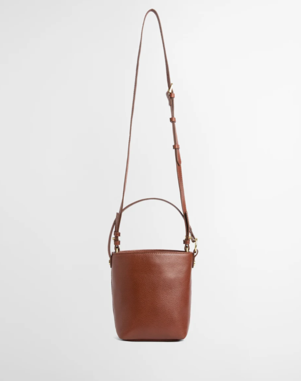 Barbour Cedar Mini Leather Bucket Bag Brown