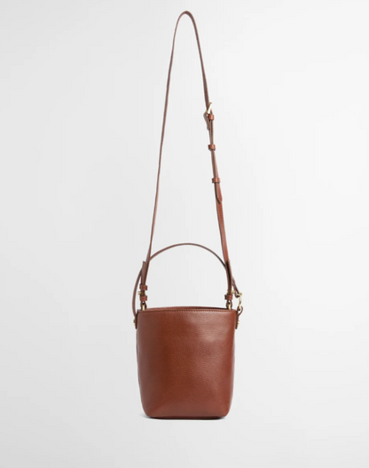 Barbour Cedar Mini Leather Bucket Bag Brown