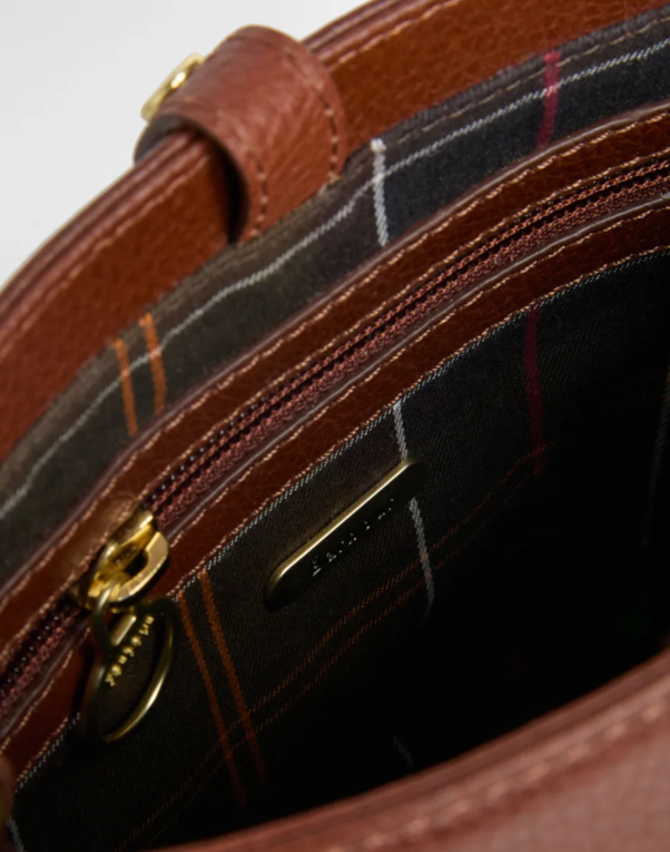 Barbour Cedar Mini Leather Bucket Bag Brown