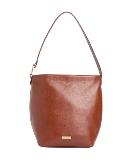 Barbour Cedar Large Leather Bucket Bag Brown