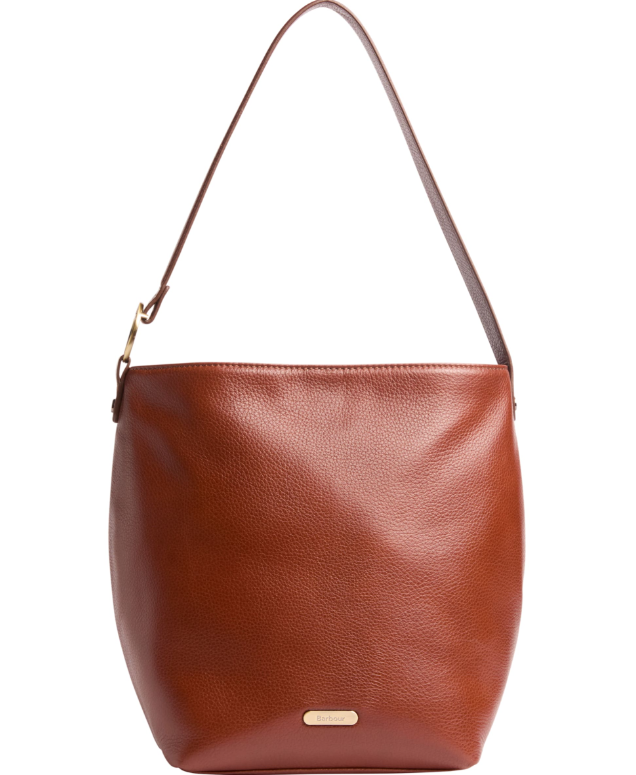 Barbour Cedar Large Leather Bucket Bag Brown