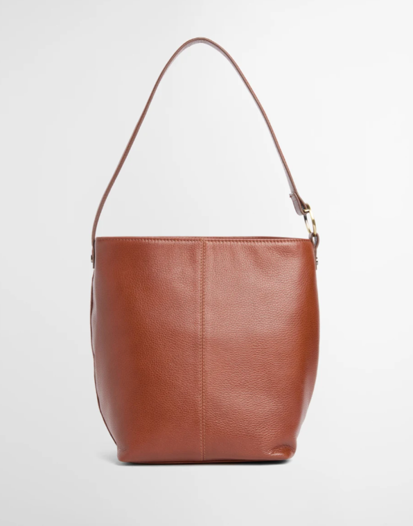 Barbour Cedar Large Leather Bucket Bag Brown