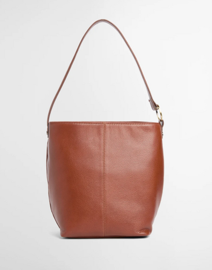 Barbour Cedar Large Leather Bucket Bag Brown
