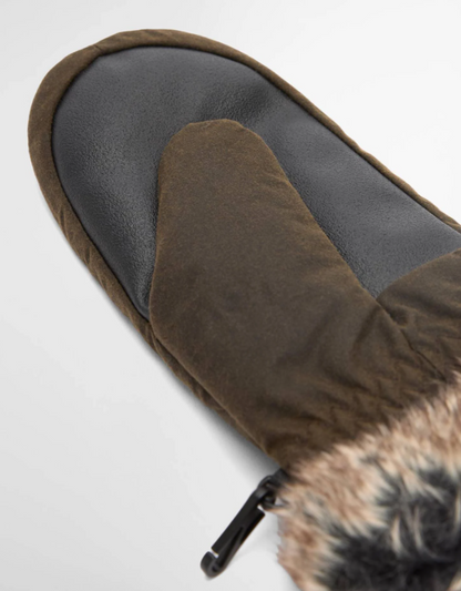 Barbour Waxed Faux-Fur Trim Mittens Olive