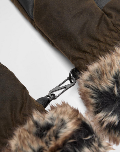 Barbour Waxed Faux-Fur Trim Mittens Olive