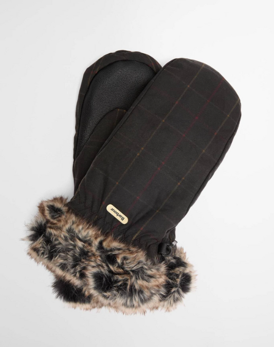 Barbour Tartan Waxed Mitts Dark Classic Tartan