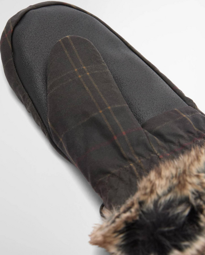 Barbour Tartan Waxed Mitts Dark Classic Tartan