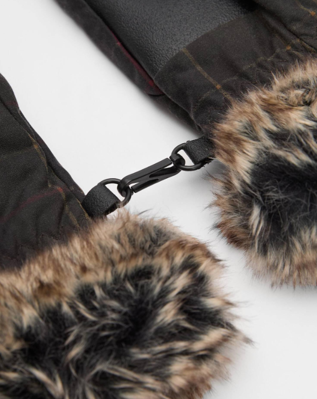Barbour Tartan Waxed Mitts Dark Classic Tartan