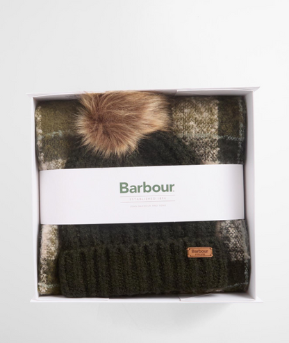 Barbour Saltburn Beanie & Tartan Scarf Set Ancient Loden / Dark Green