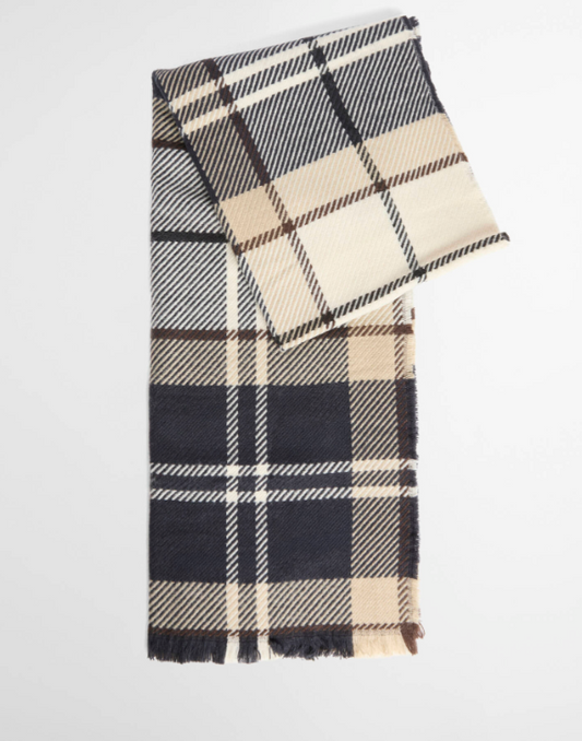 Barbour Pendle Beanie & Blair Scarf Gift Set Light Birchwood Tartan
