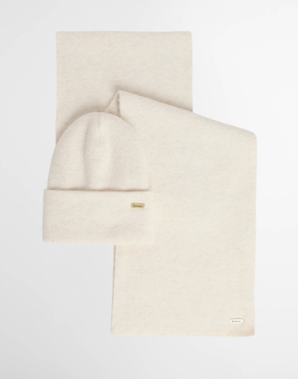 Barbour Winona Beanie & Scarf Gift Set Eggshell