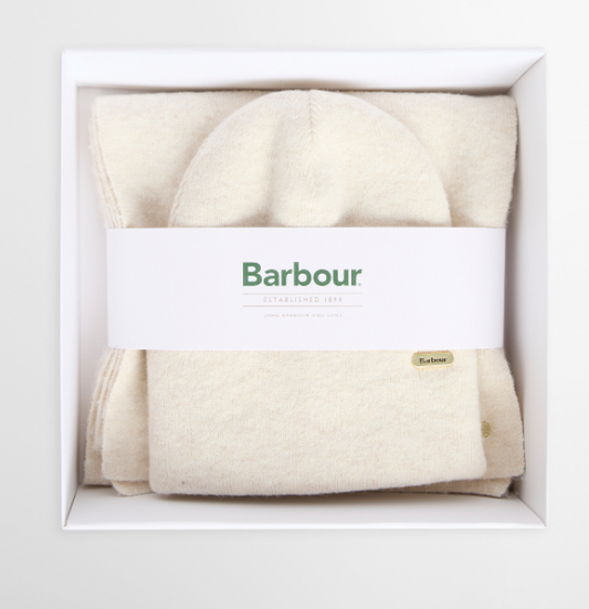 Barbour Winona Beanie & Scarf Gift Set Eggshell