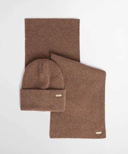 Barbour Winona Beanie & Scarf Gift Set Mocha