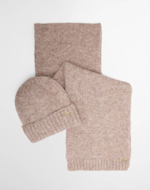 Barbour Emmie Beanie & Scarf Gift Set Taupe Mix