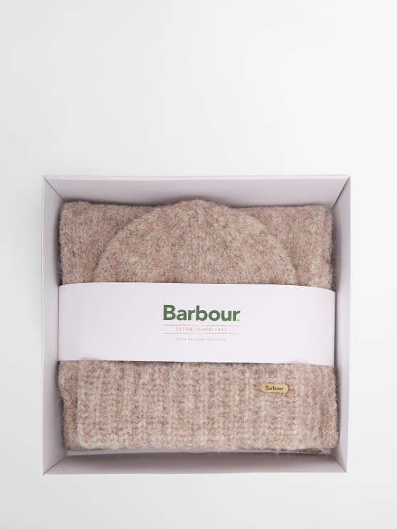 Barbour Emmie Beanie & Scarf Gift Set Taupe Mix