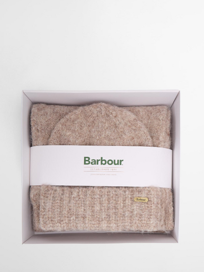 Barbour Emmie Beanie & Scarf Gift Set Taupe Mix