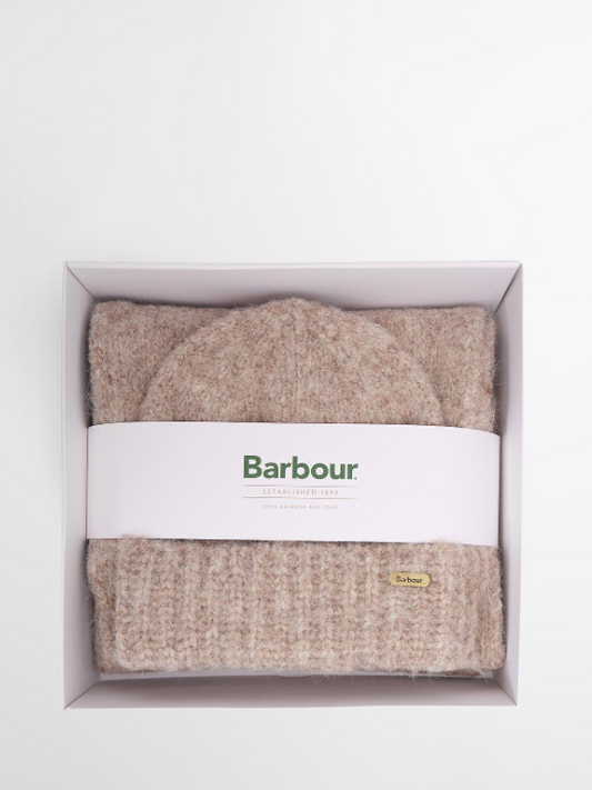 Barbour Emmie Beanie & Scarf Gift Set Taupe Mix