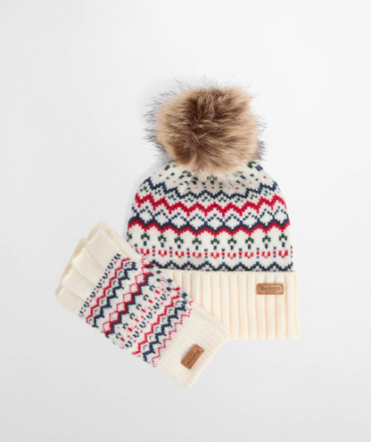 Barbour Holly Beanie & Gloves Gift Set Antique White