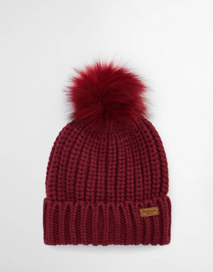 Barbour Saltburn Beanie Bobble Hat Biking Red