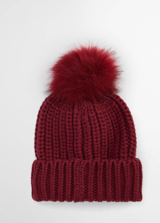 Barbour Saltburn Beanie Bobble Hat Biking Red