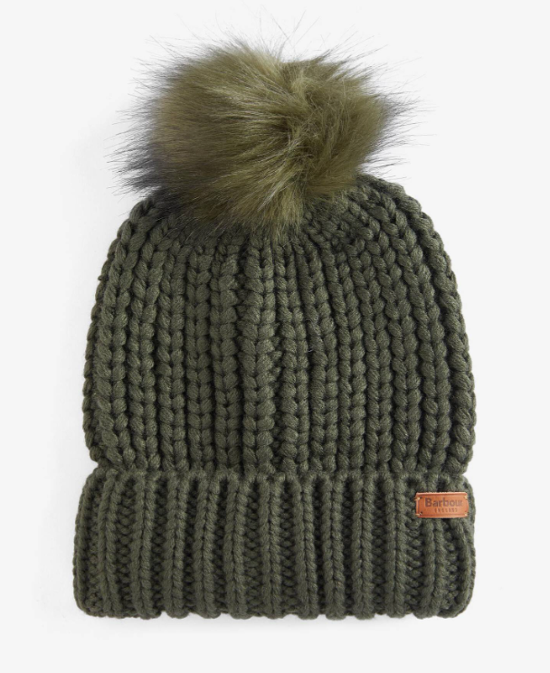 Barbour Saltburn Beanie Bobble Hat Olive