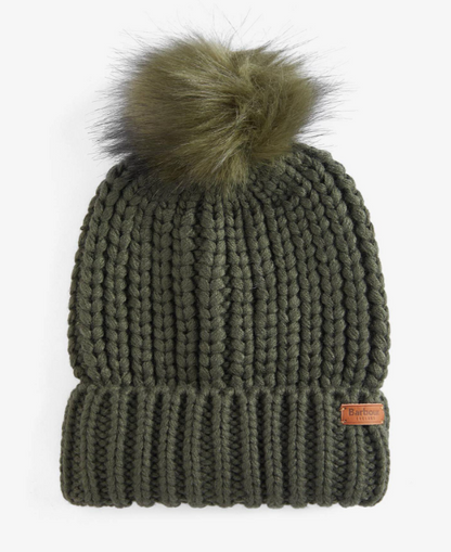 Barbour Saltburn Beanie Bobble Hat Olive