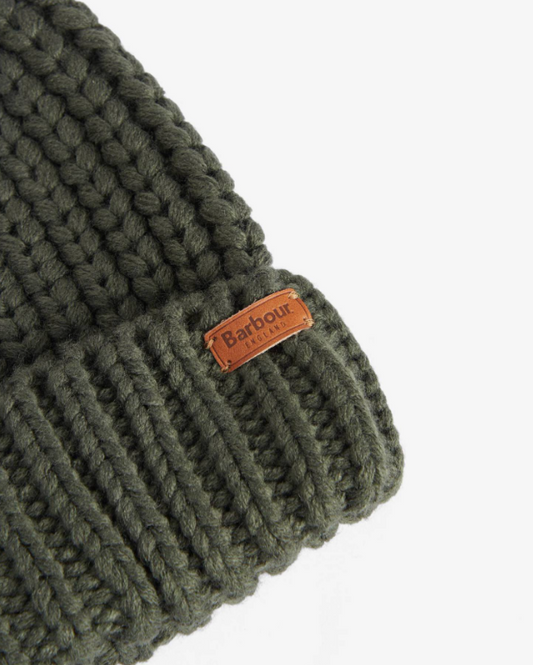 Barbour Saltburn Beanie Bobble Hat Olive