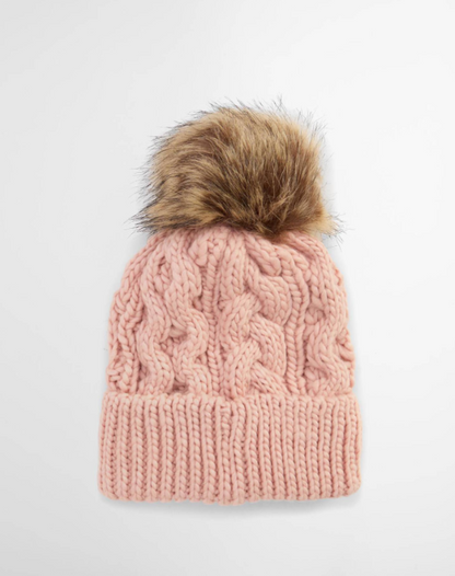 Barbour Penshaw Cable Beanie Pink Blush