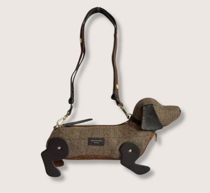 Barkworth Reeve Hugo Sausage Dog Bag Herringbone Tweed