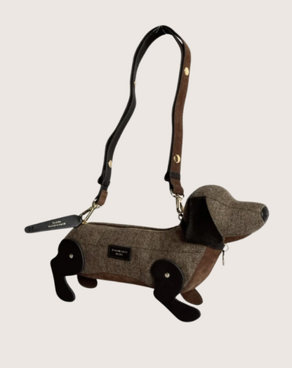 Barkworth Reeve Hugo Sausage Dog Bag Herringbone Tweed