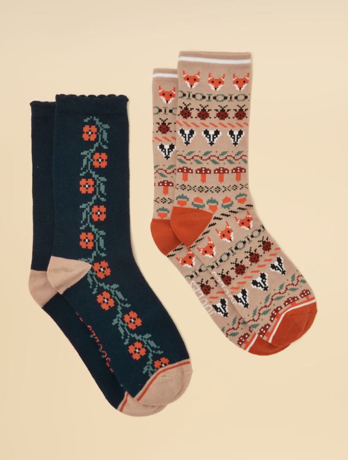 Joules Everyday 2 Pack Socks Oat Woodland