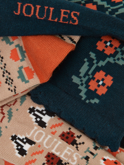 Joules Everyday 2 Pack Socks Oat Woodland