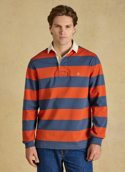 Joules Rugby Shirt Long Sleeve Striped Blue & Orange