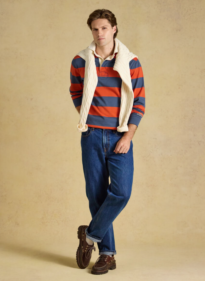 Joules Rugby Shirt Long Sleeve Striped Blue & Orange