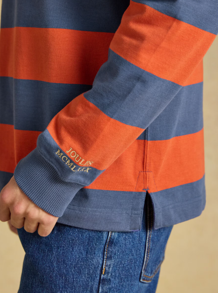 Joules Rugby Shirt Long Sleeve Striped Blue & Orange