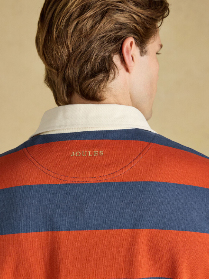 Joules Rugby Shirt Long Sleeve Striped Blue & Orange