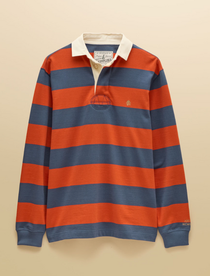 Joules Rugby Shirt Long Sleeve Striped Blue & Orange