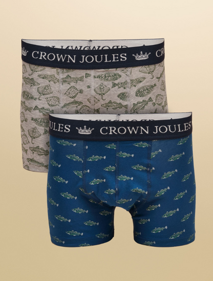 Joules Crown Joules Oh My Cod Themed Boxer Shorts - 2 Pack