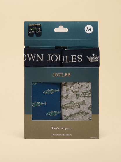 Joules Crown Joules Oh My Cod Themed Boxer Shorts - 2 Pack