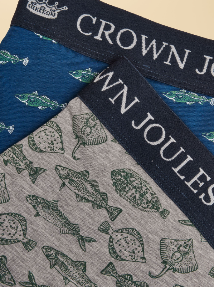 Joules Crown Joules Oh My Cod Themed Boxer Shorts - 2 Pack