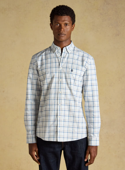Joules Oxford Check Classic Fit Cotton Oxford Shirt White & Blue