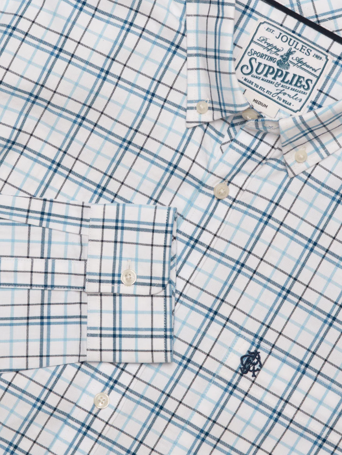 Joules Oxford Check Classic Fit Cotton Oxford Shirt White & Blue