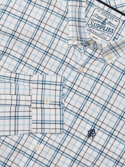 Joules Oxford Check Classic Fit Cotton Oxford Shirt White & Blue