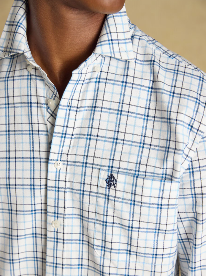 Joules Oxford Check Classic Fit Cotton Oxford Shirt White & Blue